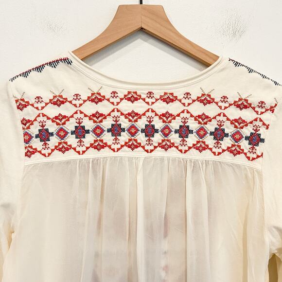 Johnny Was Floral Embroidered V-Neck Tunic Cream Size L - Picture 5 of 7